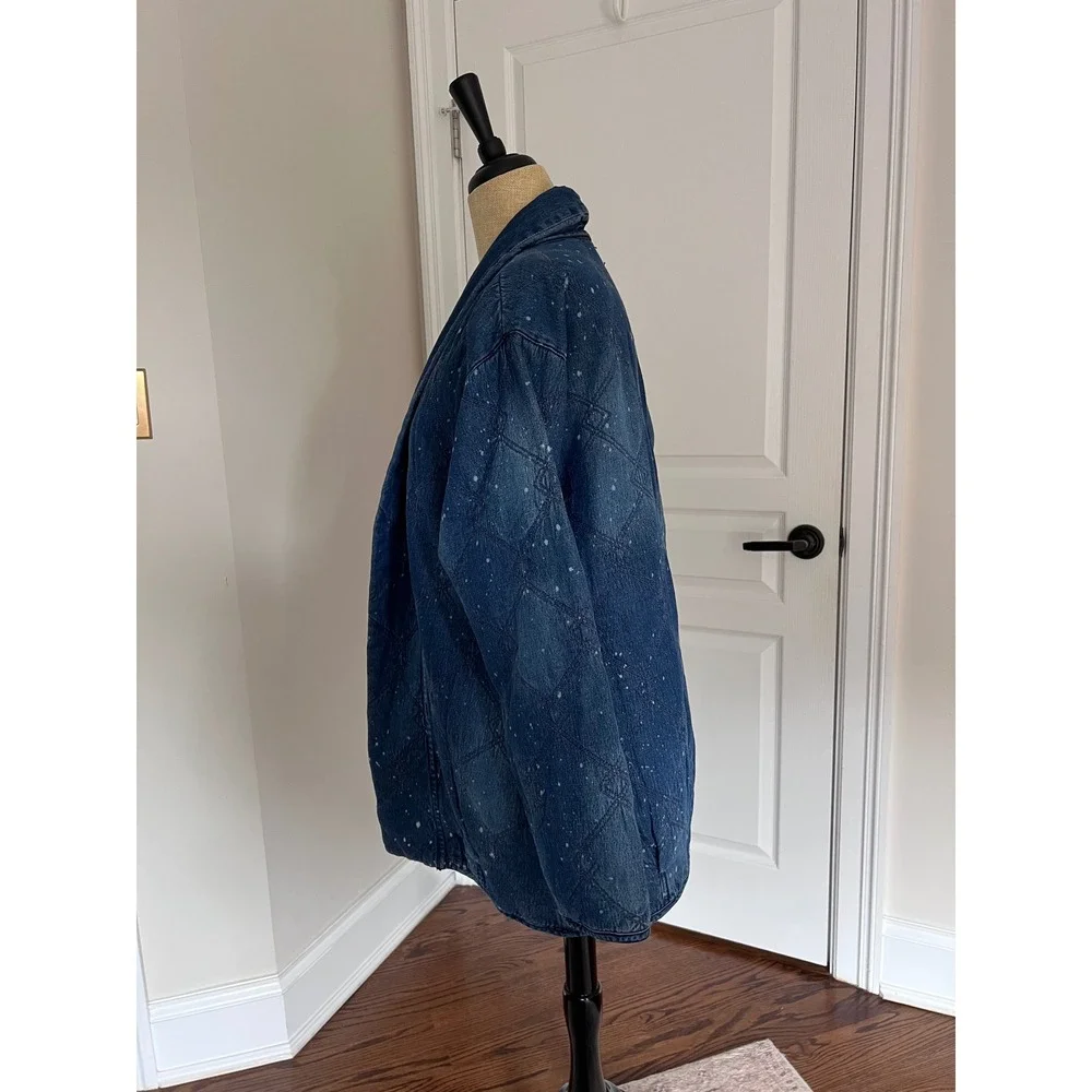 Anthropologie Pilcro Quilted Denim Spattered Oversized Boxy Kimono Jacket NWT XS